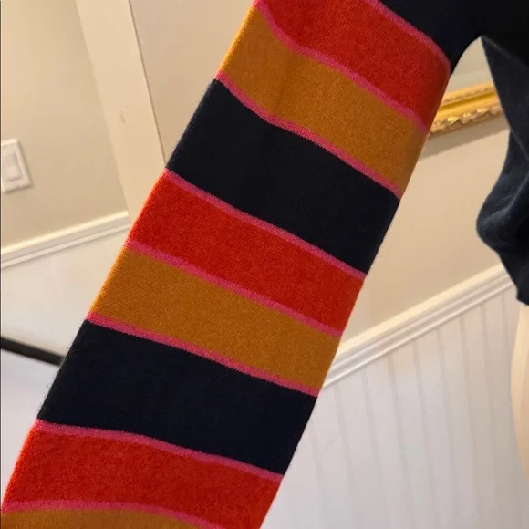 27 Miles navy 100% cashmere sweater with multicolored striped sleeves. Large - Picture 4 of 12